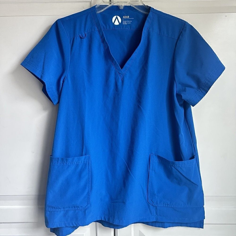 Adar Scrup Top Womens Large‎ Addition Collection Blue Short Sleeve